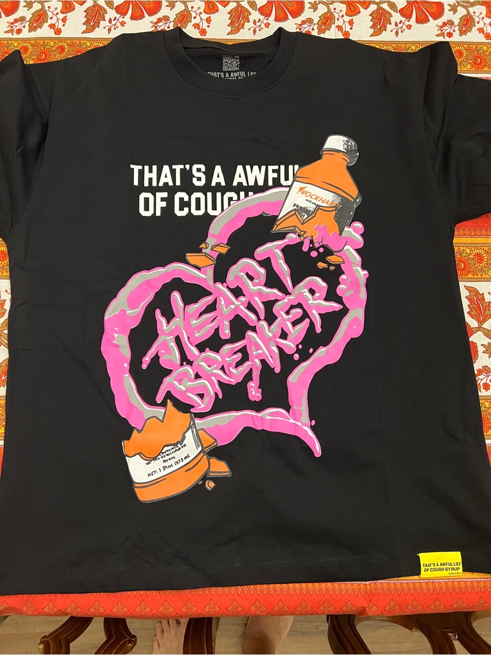 Heartbreaker Graphic Short Sleeve Tee - Black with Pink & Orange Print
